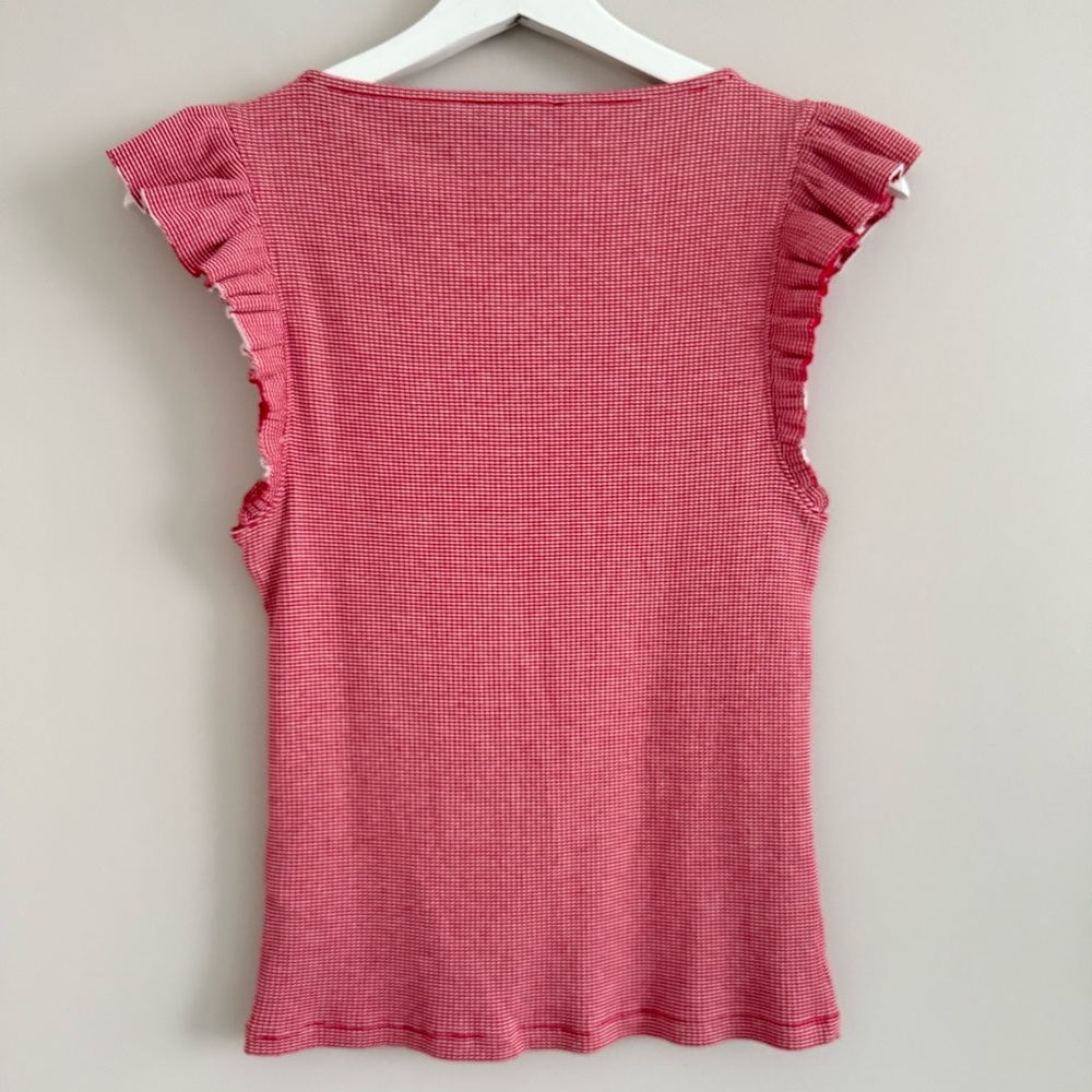 J Crew Vintage Rib Ruffle Boatneck Top Red Small - Picture 3 of 7